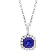 18ct White Gold 1.13ct Sapphire 0.24ct Diamond Cushion Cut Necklace