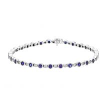 18ct White Gold 3.13ct Sapphire 0.60ct Diamond Rubover Set Line Bracelet
