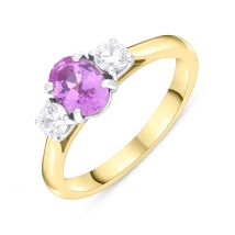18ct Yellow Gold 0.93ct Pink Sapphire 0.33 Diamond Trilogy Ring - N