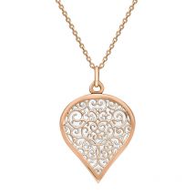 18ct Rose Gold Bauxite Flore Filigree Large Heart Necklace