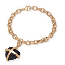 18ct Rose Gold Blue Goldstone Large Cross Heart Charm Bracelet - Option1 Value Gold