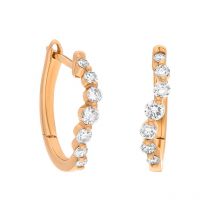 18ct Rose Gold Diamond 0.32ct Claw Set Hoop Earrings - Gold