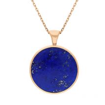18ct Rose Gold Whitby Jet Lapis Lazuli Large Double Sided Round Fob Necklace - Rose Gold