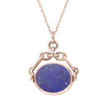 18ct Rose Gold Whitby Jet Lapis Lazuli Double Sided Swivel Fob Necklace - Rose Gold