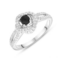 18ct White Yellow Gold Whitby Jet 0.39ct Diamond Knot Ring - S