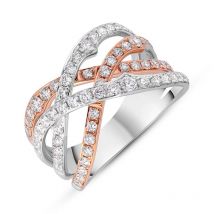 18ct Rose and White Gold Diamond Crossover Band Ring - TITLE White Gold