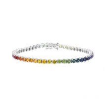 18ct White Gold 6.98ct Rainbow Sapphire Tennis Bracelet