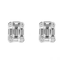 18ct White Gold 0.31ct Diamond Baguette Cut Stud Earrings - Option1 Value White Gold
