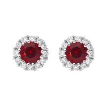18ct White Gold 0.41ct Ruby Diamond Halo Stud Earrings - Option1 Value White Gold