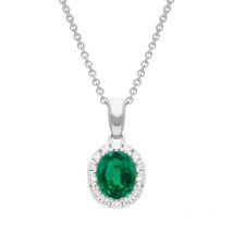 18ct White Gold 0.56ct Emerald Diamond Oval Necklace