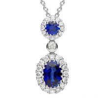 18ct White Gold 0.75ct Sapphire 0.20ct Diamond Drop Necklace - White Gold
