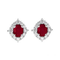18ct White Gold 0.82ct Ruby Diamond Oval Stud Earrings