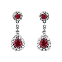 18ct White Gold 0.85ct Ruby Diamond Pear Cluster Drop Earrings - Option1 Value White Gold