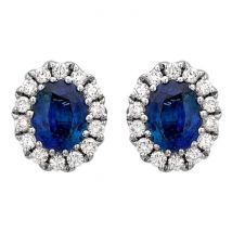 18ct White Gold 0.86ct Sapphire and Diamond Oval Stud Earrings - Option1 Value White Gold