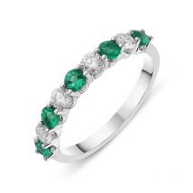 18ct White Gold Emerald and Diamond Half Eternity Ring - White Gold