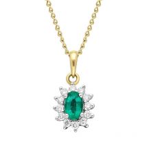 18ct White Gold Emerald and Diamond Cluster Necklace - White Gold
