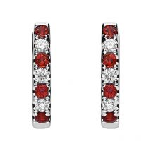 18ct White Gold Ruby and Diamond Huggie Hoop Earrings - Option1 Value White Gold