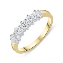 18ct Yellow Gold 0.77ct Diamond Five Stone Wedding Half Eternity Ring - O