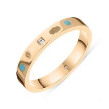 18ct Rose Gold 0.05ct Diamond Turquoise King's Coronation Hallmark Princess Cut 3mm Ring - O