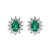 18ct Yellow Gold Emerald Diamond Floral Cluster Stud Earrings - Yellow Gold