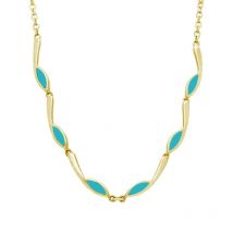 9ct Yellow Gold Turquoise Marquise Link Toscana Necklace - Yellow Gold