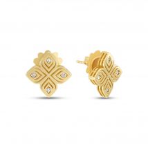 Roberto Coin 18ct Yellow Gold 0.08ct Diamond Arabesque Flower Earrings