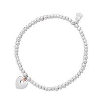 Clogau Cariad Sterling Silver 9ct Rose Gold Beaded Heart Bracelet - 16.5cm-17.5cm