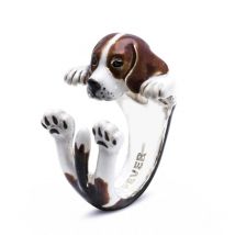 Dog Fever Sterling Silver Enamelled Beagle Hug Ring - L Silver