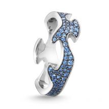 Georg Jensen Fusion 18ct White Gold Blue Sapphire Centre Ring - 58