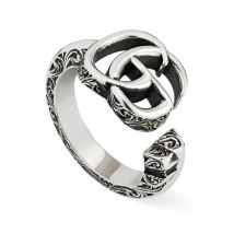 Gucci Double G Detail Aged Sterling Silver Ring D - I