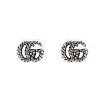 Gucci Double G Motif Aged Sterling Silver Stud Earrings