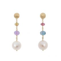 Marco Bicego Africa 18ct Yellow Gold Pearl Mixed Gemstone Drop Earrings - Option1 Value Yellow Gold