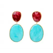 Marco Bicego Lunaria Colour 18ct Yellow Gold Turquoise & Thulite Double Drop Earrings