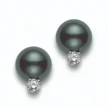 Mikimoto 18ct White Gold Diamond 8mm A+ Black South Sea Pearl Stud Earrings - White Gold
