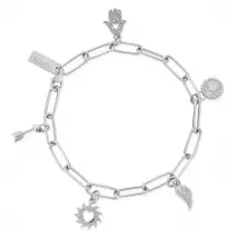 Chlobo Sterling Silver Soul Compass Multi Charm Link Chain Bracelet