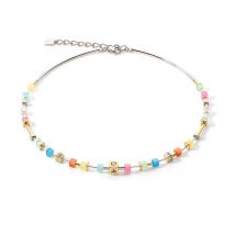 Coeur De Lion Cube Story Delicate Multicolour Spring Necklace - Silver