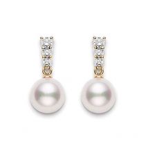 Mikimoto 18ct Rose Gold Diamond 8mm White Akoya Pearl Earrings