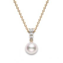 Mikimoto 18ct Rose Gold Diamond 8mm White Akoya Pearl Necklace