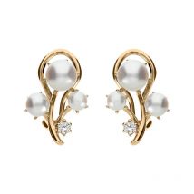 Mikimoto 18ct Rose Gold Diamond White Akoya Pearl Branch Earrings
