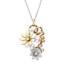 Mikimoto 18ct Rose Gold Diamond White Akoya Pearl Floral Necklace