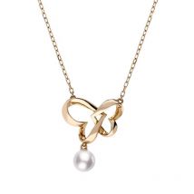 Mikimoto 18ct Rose Gold White Akoya Pearl Entwined Hearts Necklace