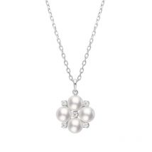 Mikimoto 18ct White Gold 5mm Akoya Pearl Diamond Floral Cluster Necklace - White Gold
