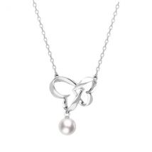 Mikimoto 18ct White Gold 6mm Akoya Pearl Interlocking Heart Necklace - White Gold