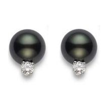 Mikimoto 18ct White Gold Diamond 10mm A+ Black South Sea Pearl Stud Earrings - White Gold