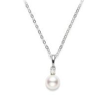 Mikimoto 18ct White Gold Diamond 6mm White AA Akoya Pearl Necklace - White Gold