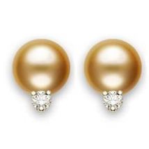 Mikimoto 18ct Yellow Gold Diamond 11mm A+ Golden South Sea Pearl Stud Earrings - Yellow Gold