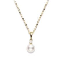 Mikimoto 18ct Yellow Gold Diamond 8mm White AA Akoya Pearl Necklace - TITLE Yellow Gold