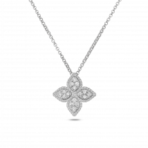 Roberto Coin Princess Flower 18ct White Gold Diamond Pendant Necklace