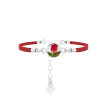 Shrieking Violet Red Rose Sterling Silver Vegan Suede Bracelet - Silver