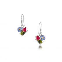 Shrieking Violet Sterling Silver Forget Me Not Rose Heart Drop Earrings - Silver
